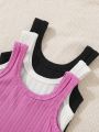 3pcs/Set Baby Girl Basic Solid Color Sleeveless Tank Tops