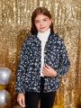 SHEIN Kids FANZEY Tween Girl 1pc Allover Floral Print Hooded Jacket