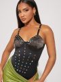 Asavvy Mixed Media Rhinestone Cami Bodysuit