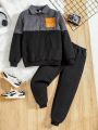 Teen Boy Colorblock Patched Pocket Sweatshirt & Sweatpants