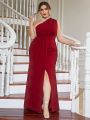 Plus One Shoulder Split Thigh Bridesmaid Dress