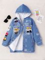 SHEIN Kids EVRYDAY Tween Girl Letter Graphic Thermal Lined Hooded Coat