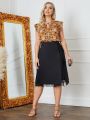 SHEIN Plus Eyelash Lace Insert Split Hem Skirt