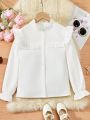 SHEIN Kids EVRYDAY Girls' (Big) Frill Hem Long Sleeve Shirt