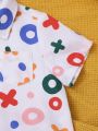 SHEIN Baby Boy Cute Symbol Pattern Short Sleeve Shirt Solid Color Shorts Set