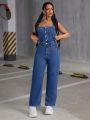 SHEIN ICON Washed Denim Jumpsuit