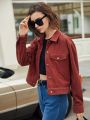 SHEIN BIZwear Flap Detail Corduroy Jacket