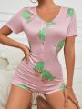 Women'S Short Sleeve Dinosaur Print Pajama Romper