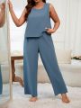 Plus Size Lace Backless Split Design Cami & Long Pants Pajama Set