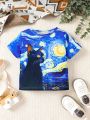 Baby Boys' Cat Painting Print Short Sleeve Top