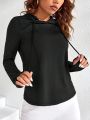 SHEIN Daily&Casual Women's Solid Color Drawstring Hooded Sporty Sweatshirt