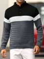 Men'S Color Block Polo Collar Sweater