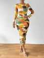 SHEIN SXY Tie Dye Slim Fit Dress