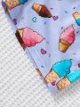 SHEIN Young Girl Knitted Cute Cartoon Ice Cream Printed Two Piece Pajama Set