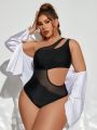 SHEIN Swim SXY Plus Size Mesh Splice Hollow Out One-piece Swimsuit