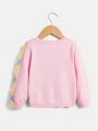 SHEIN Kids FANZEY Toddler Girls' Elegant And Cute Unicorn Patterned Pullover Sweater With Round Neck