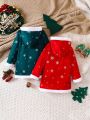 SHEIN Kids EVRYDAY Young Girl 2pcs Christmas Print Hooded Dress