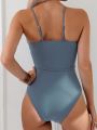 SHEIN Swim Chicsea Solid Color Casual Simple One-piece Swimsuit