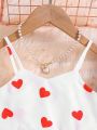 Toddler Girls' Heart Print Mesh Splice Cami Dress