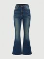 Grunge Punk Women's Rhinestone Decor Flared Jeans