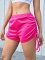 SHEIN Street Sport Women'S Elastic Waist Drawstring Pleated Athletic Shorts