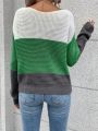 SHEIN Essnce Drop Shoulder Color Block Sweater