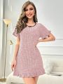 Heart Print Contrast Mesh Ruffle Hem Nightdress