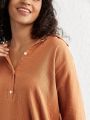 SHEIN Leisure Ladies' Solid Color Half Button Open Front Homewear Top