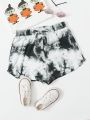 SHEIN Kids EVRYDAY Girls Bow Detail Tie Dye Dolphin Shorts