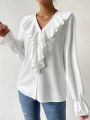 SHEIN LUNE Women's Ruffled Hem Blouse