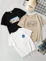 SHEIN Kids SUNSHNE 3pcs/Set Boys' Casual Print Short Sleeve T-Shirts