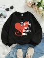 Teen Girl Heart & Slogan Graphic Drop Shoulder Sweatshirt