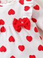 SHEIN Baby Girl Heart Print Bow Front Ruffle Trim Dress & Headband