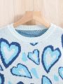 SHEIN Kids HYPEME Tween Girl Heart Pattern Drop Shoulder Sweater