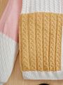 SHEIN Tween Girls Color Block Cable Knit Sweater