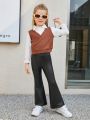 SHEIN Kids CHARMNG Girls' Slim Fit Romantic High Waisted Long Flared Pants