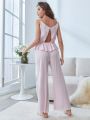 Lace Trim Ruffle Hem Top & Pants PJ Set