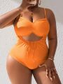 SHEIN Swim Vcay Plus Size Women'S Hollow Out One-Piece Swimsuit With Ruffle Detailing