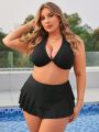 SHEIN Swim Vcay Plus Size Women's Double-Layered Ruffled Hem Bikini Bottom