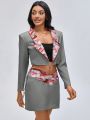 NZTSEVA Print Shawl Collar Crop Blazer