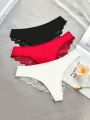 3pcs Lace Trimmed Triangle Panties