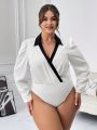 SHEIN Privé Plus Size Color-blocked Long Sleeve Jumpsuit