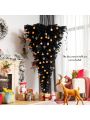 Costway 6ft Upside Down Christmas Halloween Tree Black w/270 Purple LED Lights