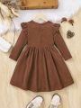 SHEIN Kids FANZEY Young Girl Ruffle Trim Corduroy Dress