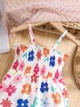 Cute Floral Printed Dopamine Colored Romper For Baby Girl