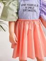 SHEIN Infant Girls' Color Block Casual Bubble Sleeve Dress With Letter Graphic And Frilled Hemline