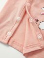 Cozy Cub Newborn Baby Girl Cute Rabbit Pattern Long Sleeve Cardigan With Footed Pants, Hat And Gloves 6pcs/Set