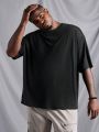 Manfinity LEGND Men's Plus Size Sculpture & Slogan Print Drop Shoulder T-shirt, Plus Size