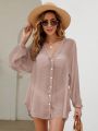 SHEIN Swim Basics 1pc Rolled Sleeve Button Up Kimono Carnival