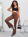 Solid Wide Waistband Flare Leg Pants